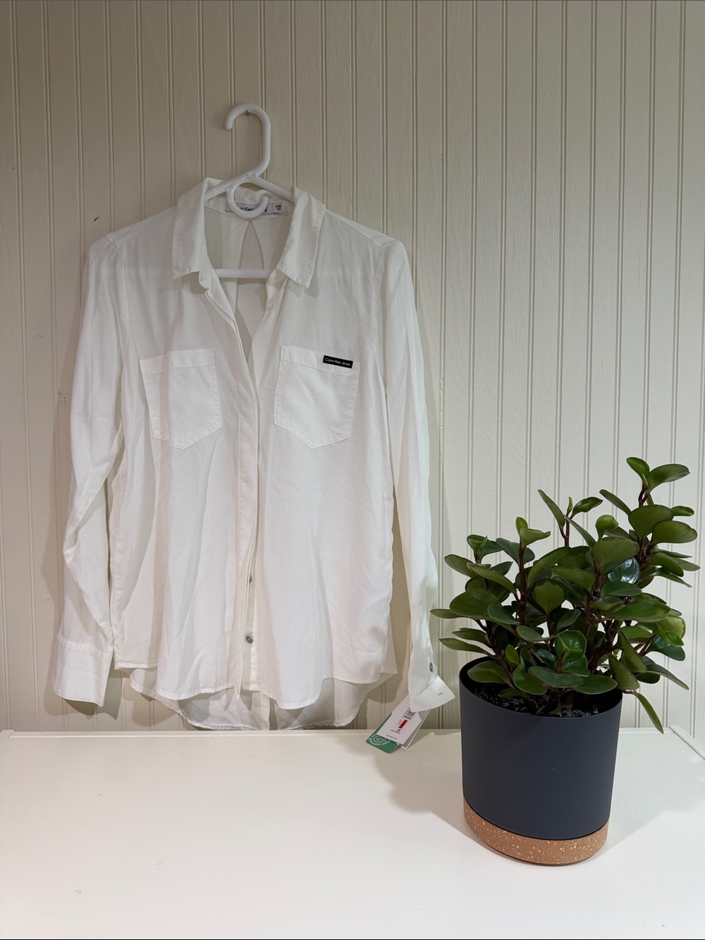 Calvin Klein White Shirt with Black Logo Tag NWT